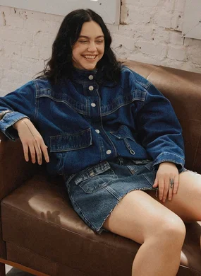 Jaqueta Jeans Bolsos Utilitários