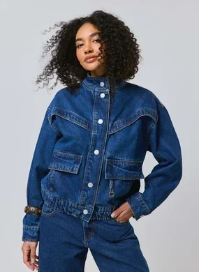 Jaqueta Jeans Bolsos Utilitários