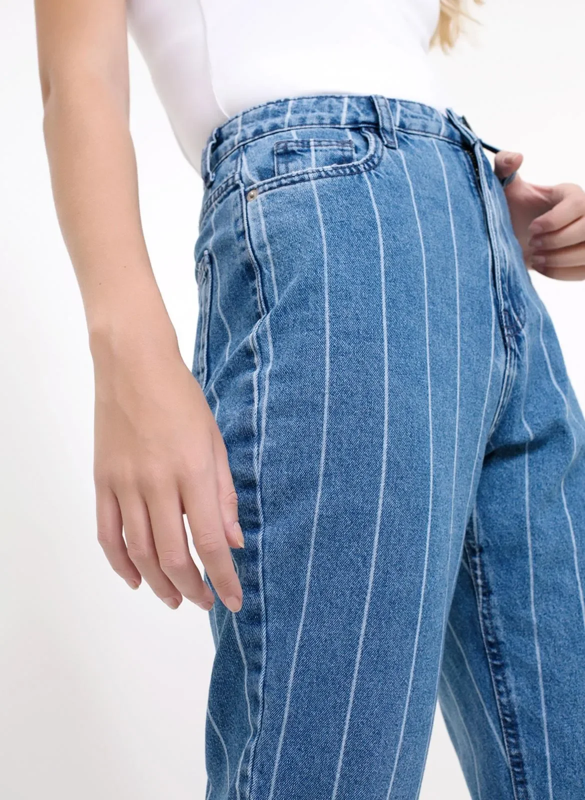 Jeans Mom CalÃ§a Jeans Com Listra Calça Jeans Mom Listras Laterais